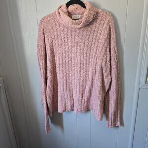 United Knitwear Pink Turtleneck Sweater XL – Textured, Cozy, Vintage USA